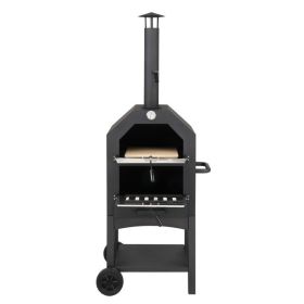 Outdoor Wood Fired Pizza Oven with Pizza Stone; Pizza Peel; Grill Rack; and Waterproof Cover for Backyard and Camping