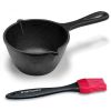 Cast Iron Basting Pot and Silicone BBQ Brush - BBQ Basting Set with Saucepan and Brush for Meat Smoker