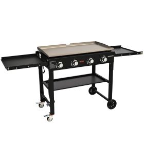 VEVOR Commercial Griddle on Cart, 36" Heavy Duty Manual Flat Top Griddle, Outdoor Cooking Station with Side Shelves, Steel LPG Gas Griddle