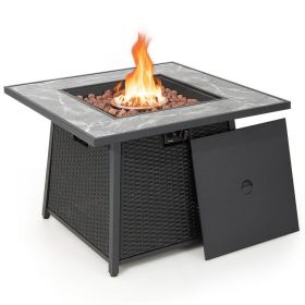 35 Inch Propane Gas Fire Pit Table Wicker Rattan with Lava Rocks PVC Cover