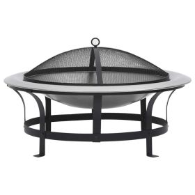 Outdoor Fire Pit with Grill Stainless Steel 29.9"