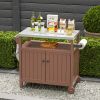 Outdoor Grilling Table with Storage,,Waterproof Outdoor Grill Cabinet,Stainless Steel Tabletop Outdoor Kitchen Island,BBQ Cart with Wheels