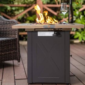 Propane Fire Pit Table, 50,000 BTU Square Fire Table, Fire Pit Propane for Outside Patio (Color: Wood, Material: Stainless Steel)