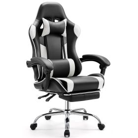 Video Game Desk Chair - Ergonomic Computer with Footrest and Comfy Lumbar Support, PU Leather Recliner with Headrest, Fixed Up Armrest (Color: as Pic)