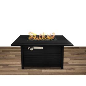 Steel Propane/Natural Gas Outdoor Fire Pit Table with Lid (Color: Black)