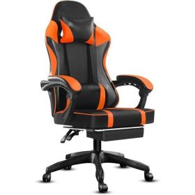 Video Game Chairs for Adults, PU Leather Gaming Chair with Footrest, 360°Swivel Adjustable Lumbar Pillow Gamer Chair (Color: as picture)